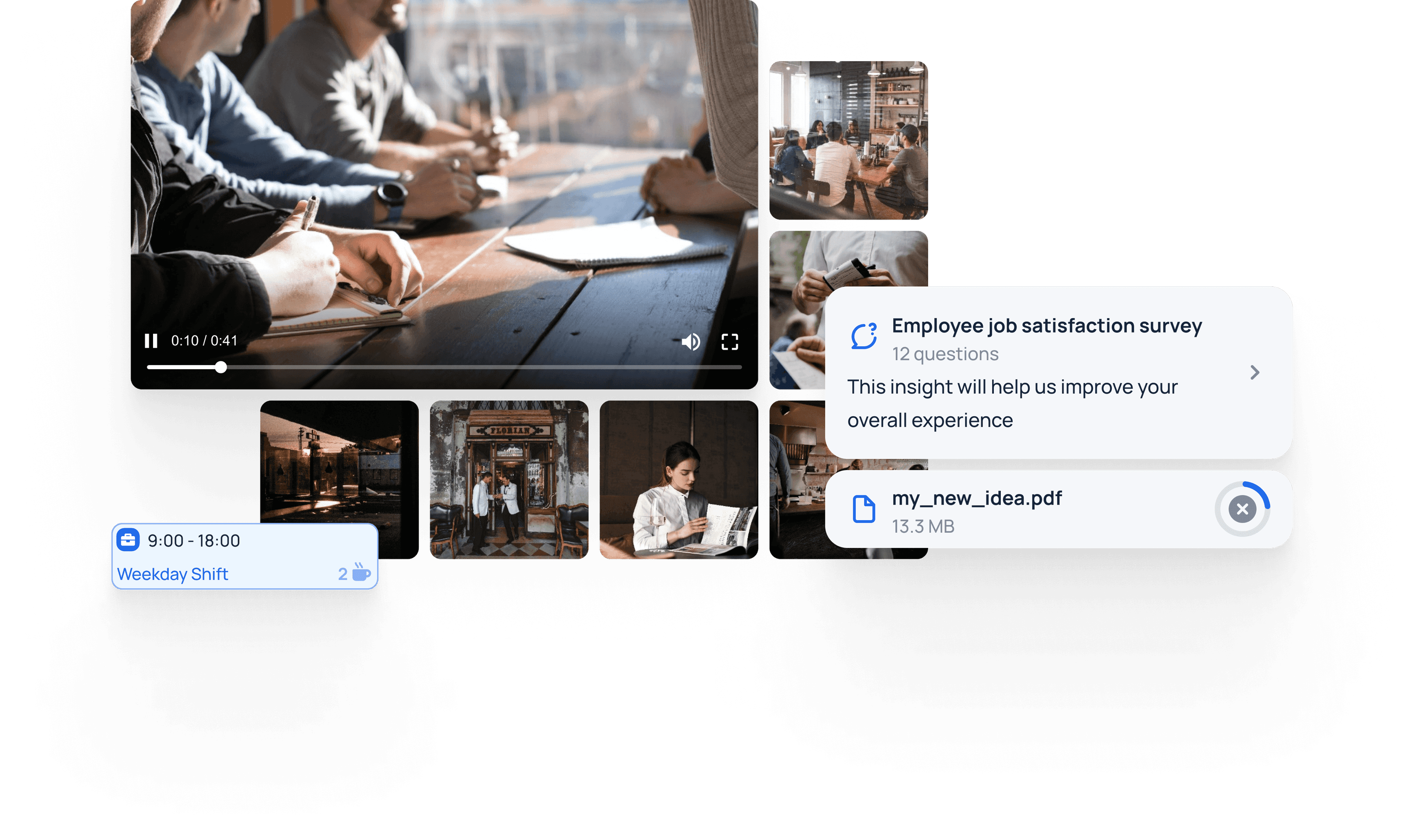 Rich video, photo, file and survey content in a JobDone Circle post