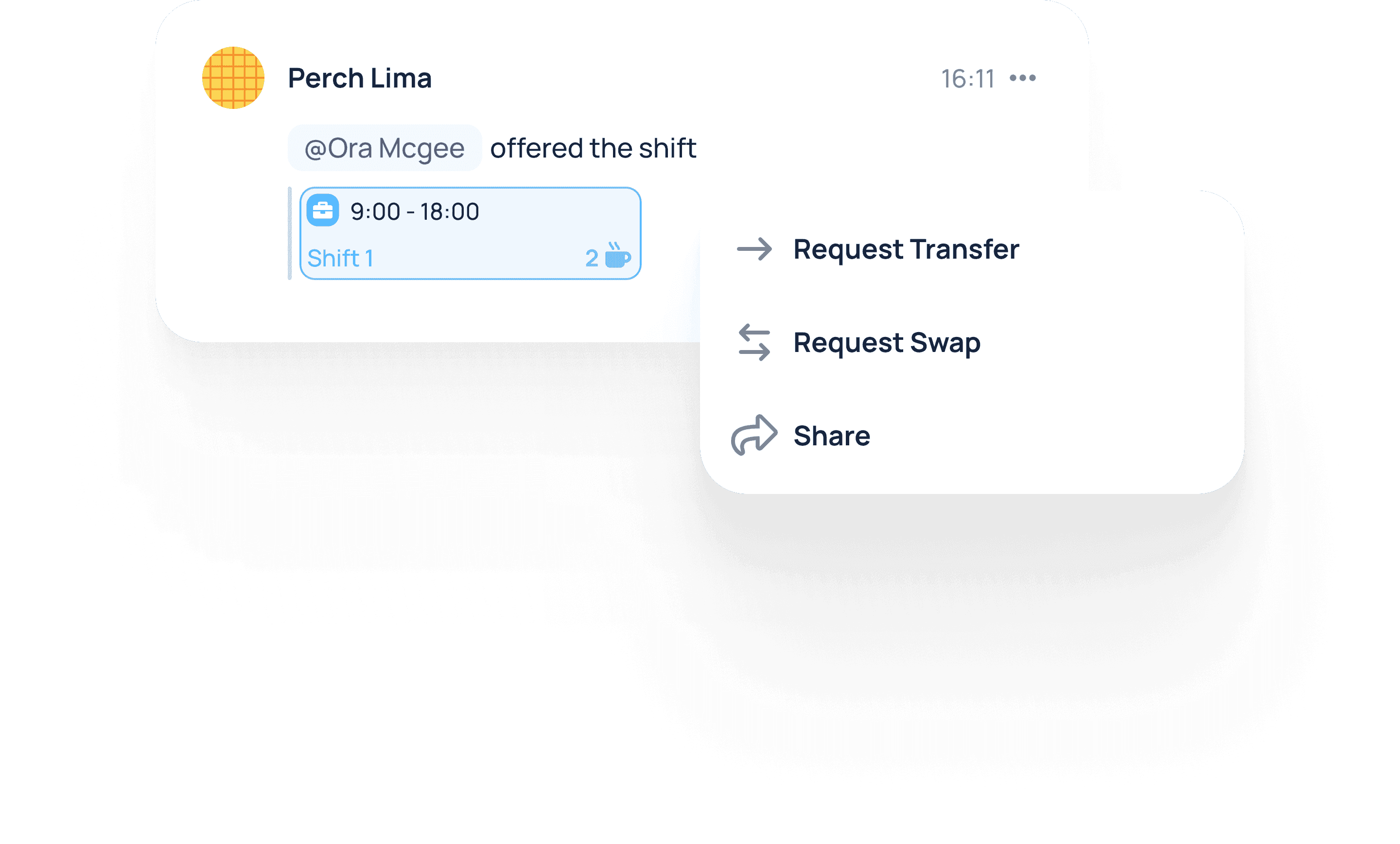 A shift shared directly inside a JobDone chat