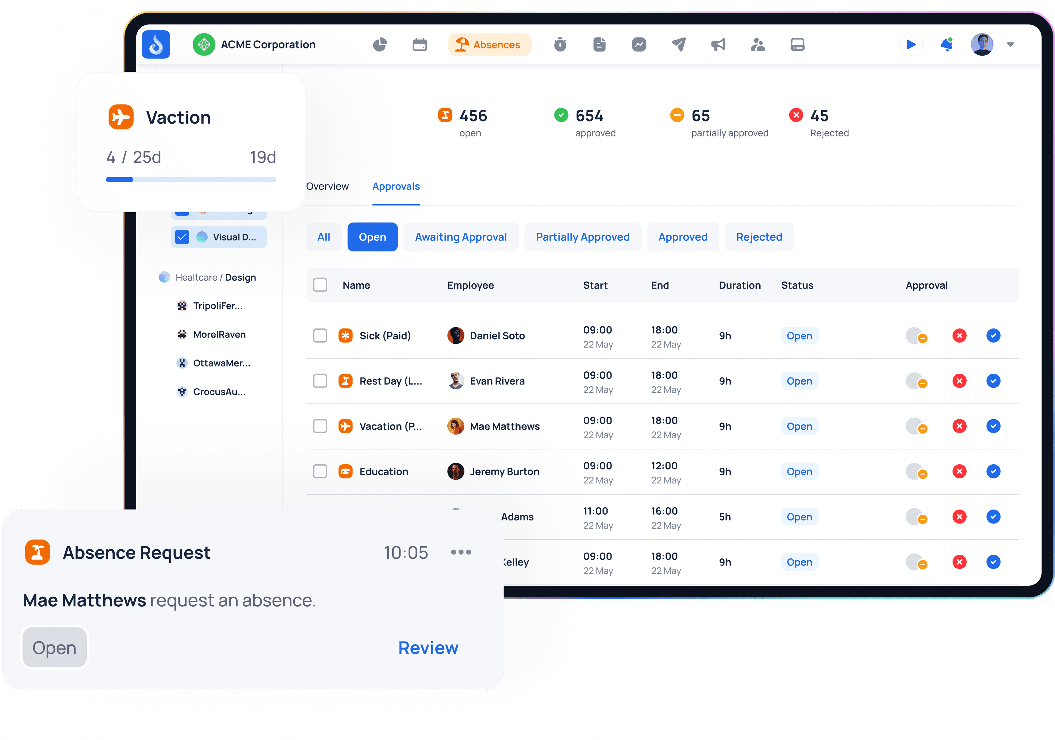 Absence requests and approvals in JobDone