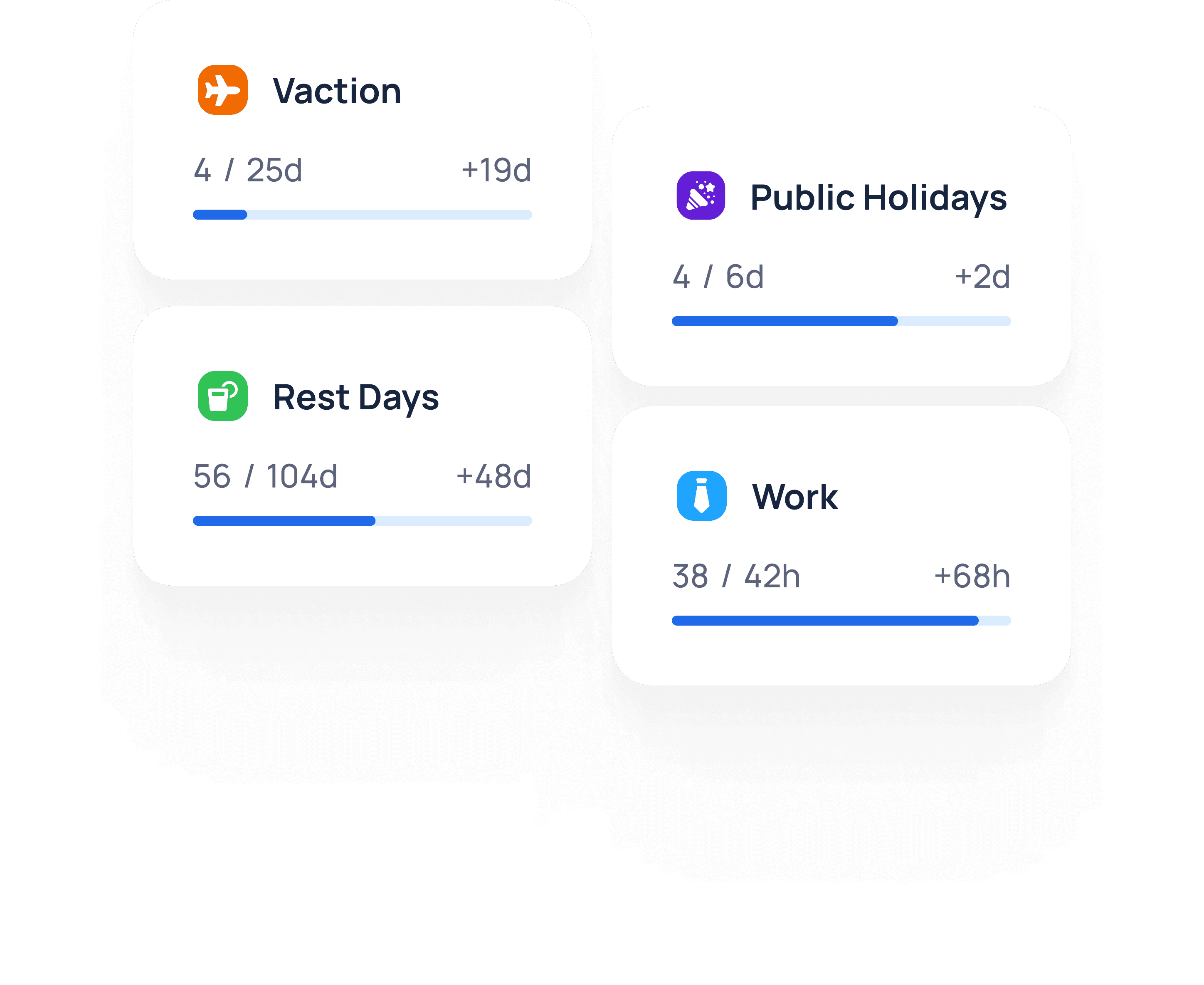 Vacation, rest-day, holiday and work balances in JobDone