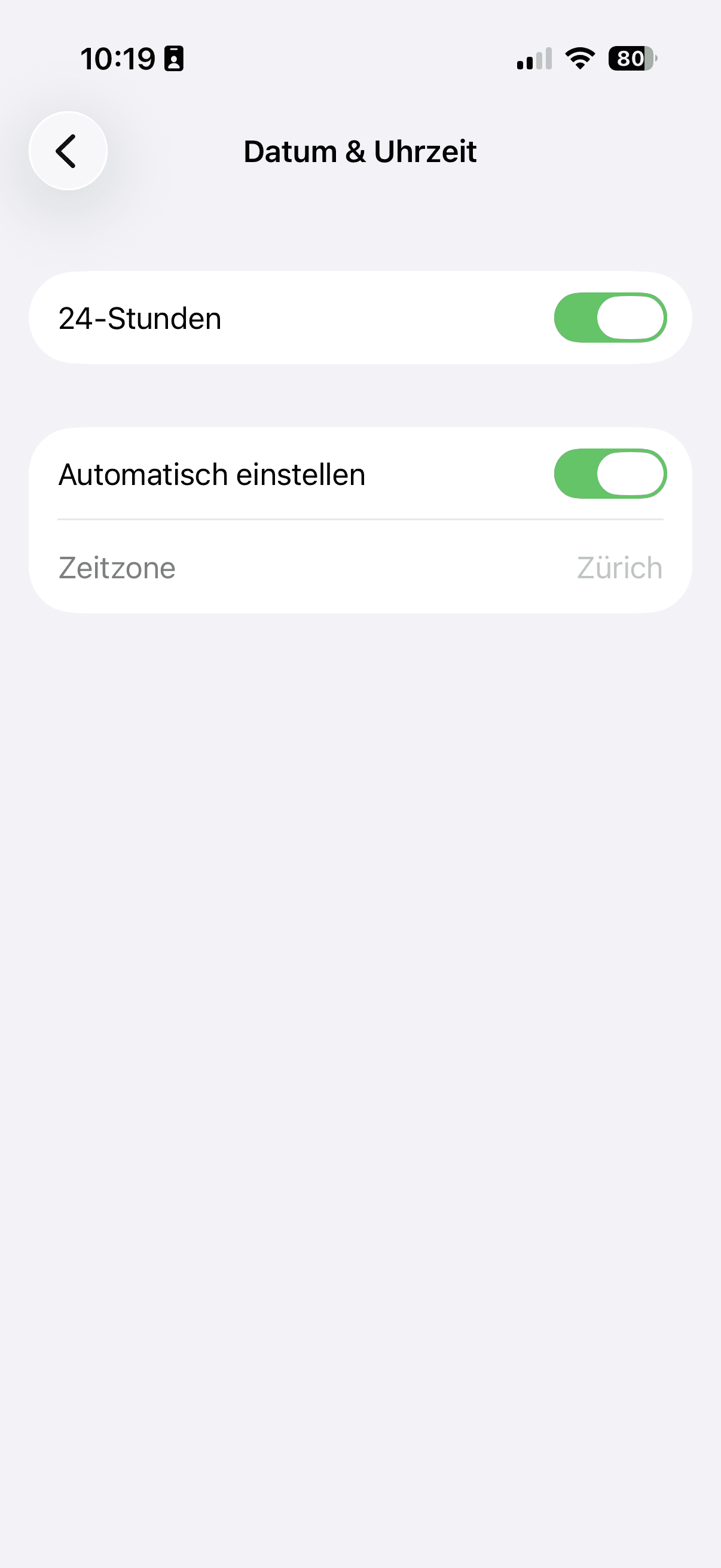 iPhone Date and Time settings with Set Automatically enabled