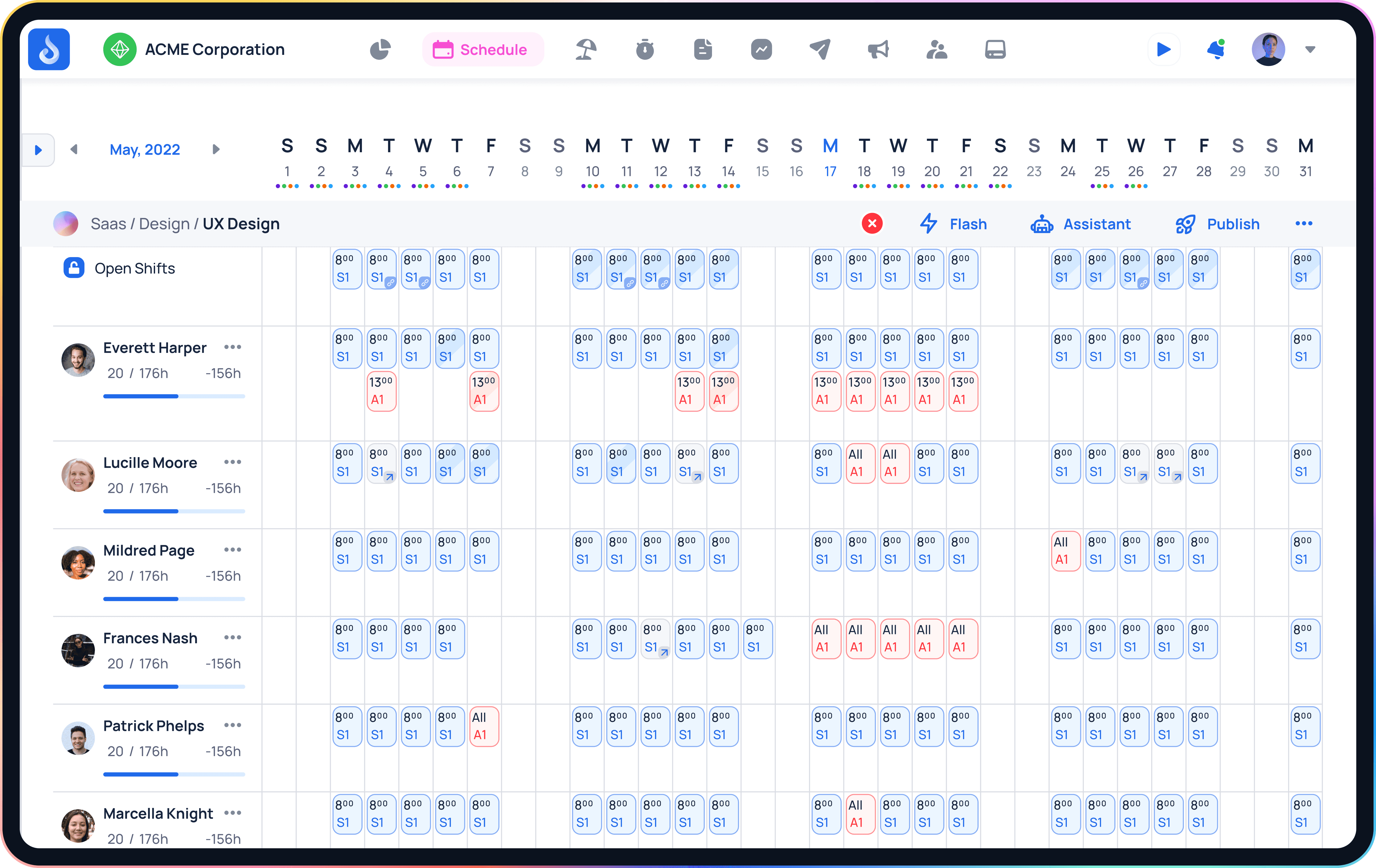 JobDone monthly schedule view