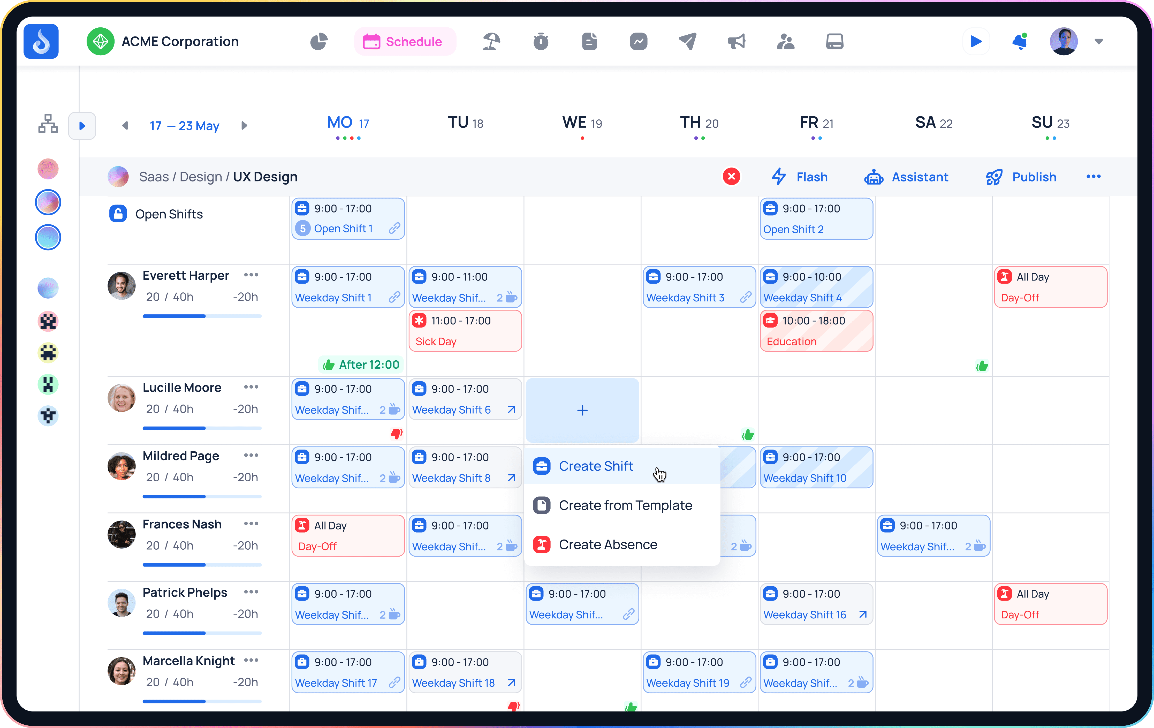 JobDone weekly schedule view